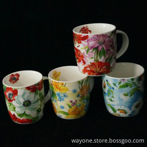 12oz Porcelain Mug with Flower Design, for Festival Promotion, Christmas Gift, Attractive Gift Box
